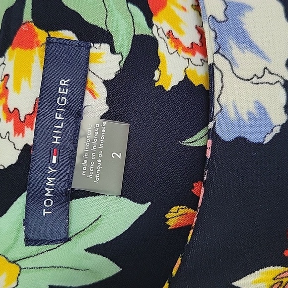 TOMMY HILFIGER Sz 2 Blue Floral Round Neck Sleeveless Sheath A line Dress - Picture 12 of 13